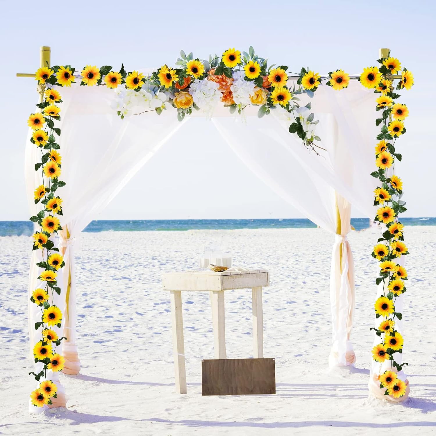 10pcs Sunflower Garland Artificial Flowers, 8.2ft/Pcs Silk Sunflowers with Green Leaves, Flowers Vines for Room Home Kitchen Garden Wedding Arch Party Decor