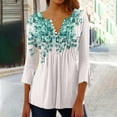 thumbnail image 2 of bnaln 3/4 Length Sleeves Womens Tops Blouses for Women Dressy Casual Shirts V Neck Button Down Pleated Tshirts Boho Tops Ladies Elegant Tunic Blouse Loose Peasant Summer T-Shirts, 2 of 4