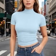 thumbnail image 2 of Women Fitted Short Sleeve Mock Neck T Shirt Stretchy Breathable Basic Top,M, 2 of 8