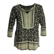 Lucky Brand Women's Plus 3/4 Sleeve Print Top 1x Black Multi
