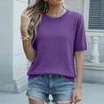 thumbnail image 5 of Delconic Women’s Crew Neck Short Sleeve Knit Sweater Pullover Lightweight Soft Top Classic Fit Ribbed Hem for Daily Wear Dark Purple XL, 5 of 7