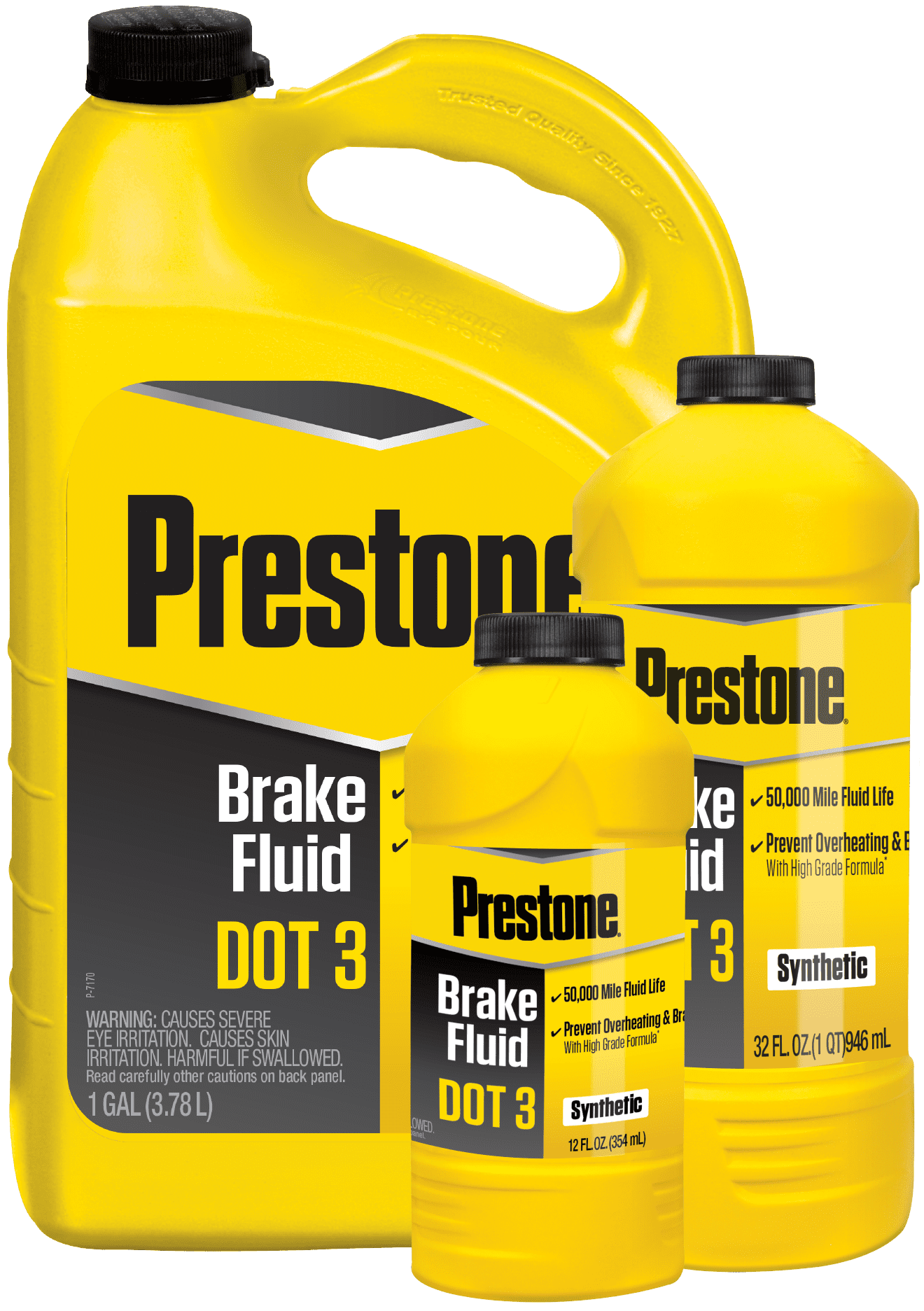 (12 pack) Prestone DOT 3 Brake Fluid 1 gal Synthetic, High Grade, 50,000 mile
