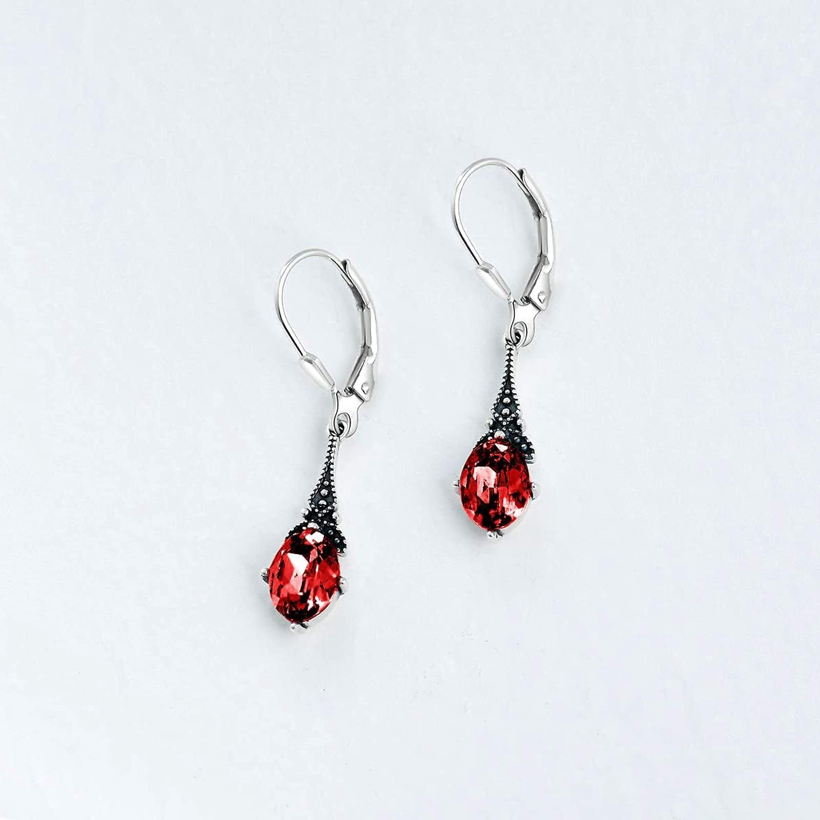 SISGEM Vintage Earrings for Women Sterling Silver Retro Drop Dangle Leverback Earrings with Oval Cut Genuine Stone Crystal from Austria, Anniversary Birthday Jewelry Gifts for Women