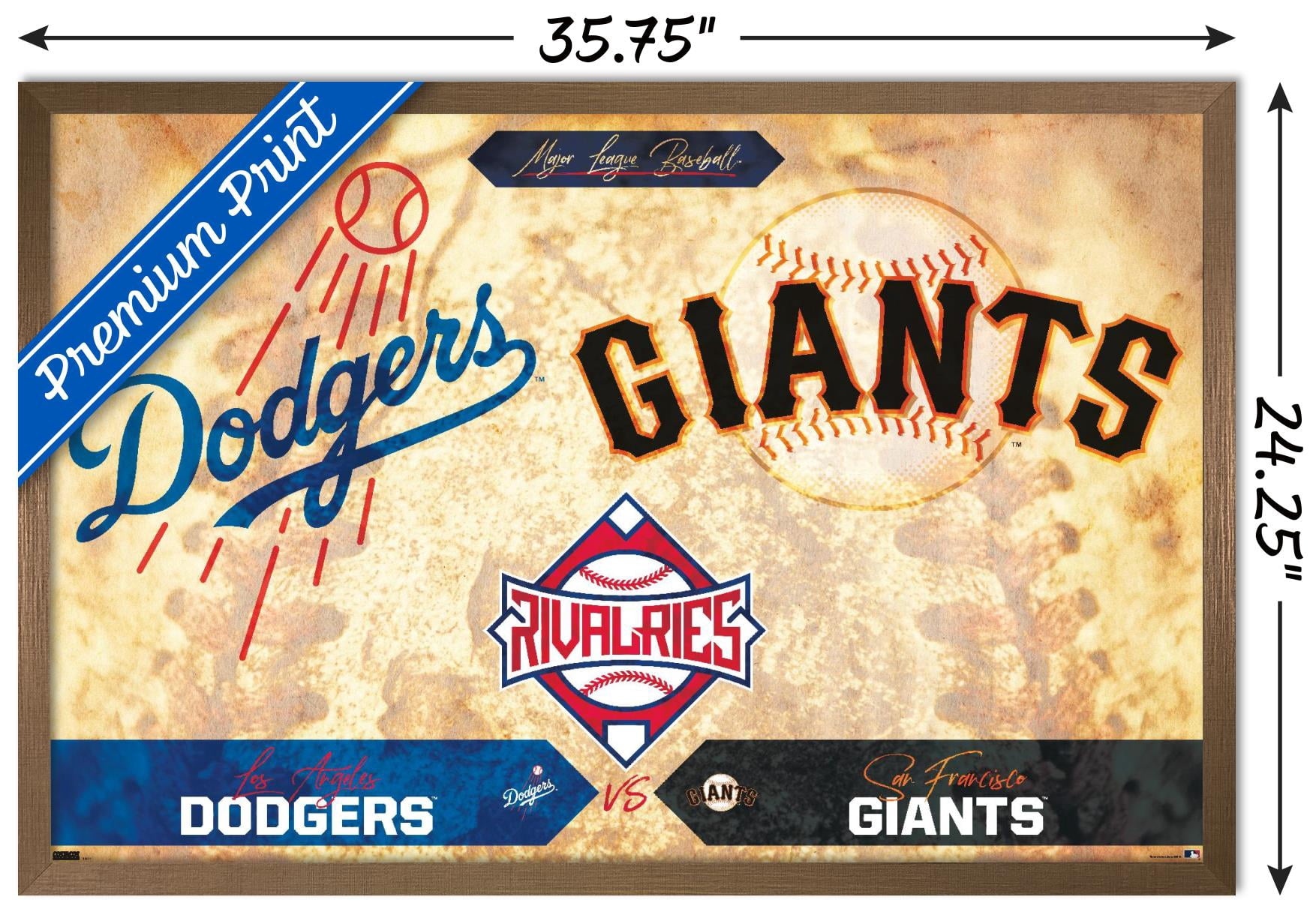 MLB Rivalries - Los Angeles Dodgers vs San Francisco Giants Wall Poster, 22.375" x 34" Framed