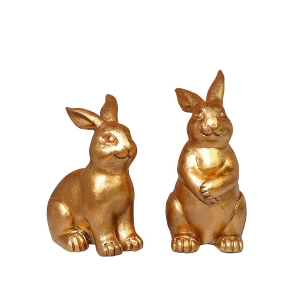 2 Pcs Gold Bunny Figurines Easter Decorations, Resin Rabbit Statue Set for Spring Tabletop Decor, Farmhouse Bunny Decor for Home Table Mantel Shelf Centerpiece Holiday Decoration