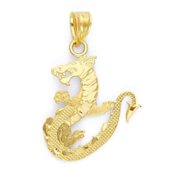 Golden Fire Solid 10k Gold Chinese Dragon Pendant - Chinese Zodiac Gift Jewelry for Women