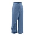 thumbnail image 4 of iHPH7 Women's High Waisted Wide Leg Jeans Asymmetric Hem Button Front Denim Pants Stretchy Casual Trousers High Rise Flare Palazzo with Pockets Trendy (S-3XL), 4 of 4