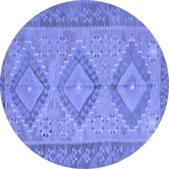 Ahgly Company Machine Washable Indoor Round Oriental Blue Traditional Area Rugs, 7' Round