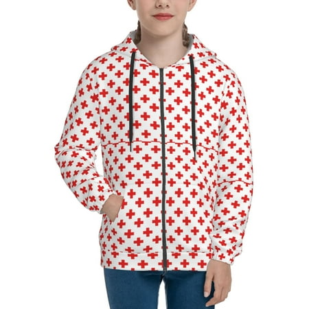 

Hoodies for Teen Girls Boys Red Cross Long Sleeve Youth Kids Essentials Zip Up Hoodie Lghtweight Fashion Hoodies & Sweatshirts Jacket Fall Winter Outfits Tops