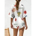 thumbnail image 3 of SUNSIOM Ensemble Décontracté 2 Pcs pour Femmes Mode Imprimé Manches Courtes Boutonné + Shorts Tenue de Plage, 3 of 8