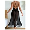 thumbnail image 4 of LYEAA Long Nightgowns for Women Sleeveless Mesh Sheer Cozy Summer Sling Night Gowns Chemise Solid V Neck Loose Casual Soft Pajamas Sleepwear Loungewear Fashion Elegant Women's Nightdress Black S, 4 of 8