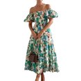 thumbnail image 1 of Vestido Vestido midi de línea A para mujer, vestido cómodo con estampado floral, vestido largo elegante y fluido Ygjytge Verde T XL para Mujer, 1 of 9