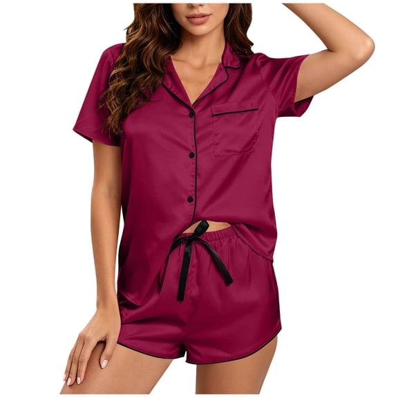 Kaemgyyd Womens Silk Satin Pajama Sets 2 Piece Button down Short Sleeve Sleepwear Pjs Shorts Sets Cute Bow Loungewear(White,X-Large)