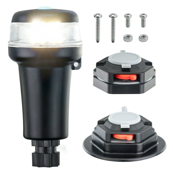Pactrade Marine Navigation Lights for Boats LED - White Battery Powered Nav Lights for Boats - Surface Mounts (Flat), Fixed Base, 2-Mode Operation - 1NM Waterproof