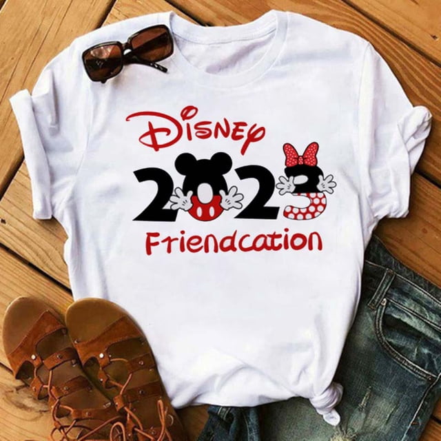 Camiseta de Disney para mujer, camisetas de moda para Familia, camisetas blancas informales Harajuku de los años 90, camisetas Kawaii de Mickey y Minnie para niños 2023