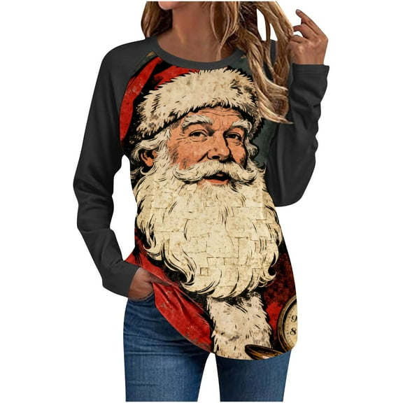 My Items Talove Long Sleeve Shirts for Women Graphic Printed Sweatshirt Women Fall Clothes Season Holiday Graphic Tee Womens Tops Christmas Shirts