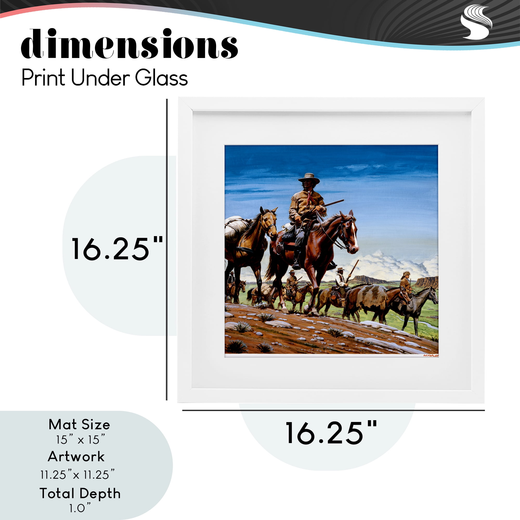 Santa Fe Trail Cowboys White Framed Print Under Glass, design by Wind River Studios