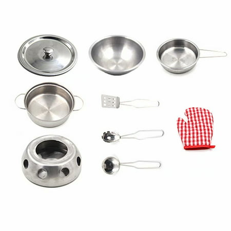 Clearance! 11 Piece Kids House Play Toy Mini Kitchenware Pretend Set with Stainless Steel Pots and Pans Soup