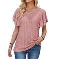 thumbnail image 3 of Nlife Women Floral Cut-out Scalloped Neck Ruffle Short SleeveT-Shirt, 3 of 7