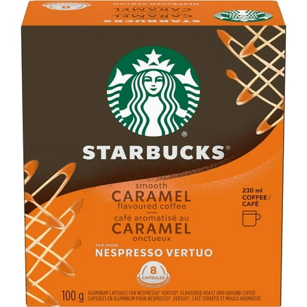 Starbucks Smooth Caramel Flavored Coffee, Capsules for Nespresso Vertuo, 8 count, 100g/3.5 oz