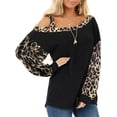thumbnail image 3 of Uhndy Off Shoulder Print Baggy Casual Blouse Tops For Women Fall Long Sleeve Pullover T-Shirt Tunic Tops Boho Holiday Sleepwear Blouse Shirts Lounge wear black 3XL, 3 of 3