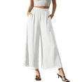 thumbnail image 3 of VBVC Women's High Waisted Chiffon Wide Leg Cropped Pants , Breathable Flowy Palazzo Pants For Women , Ladies' Casual Beach Trousers with Pockets,White,S-2XL, 3 of 6