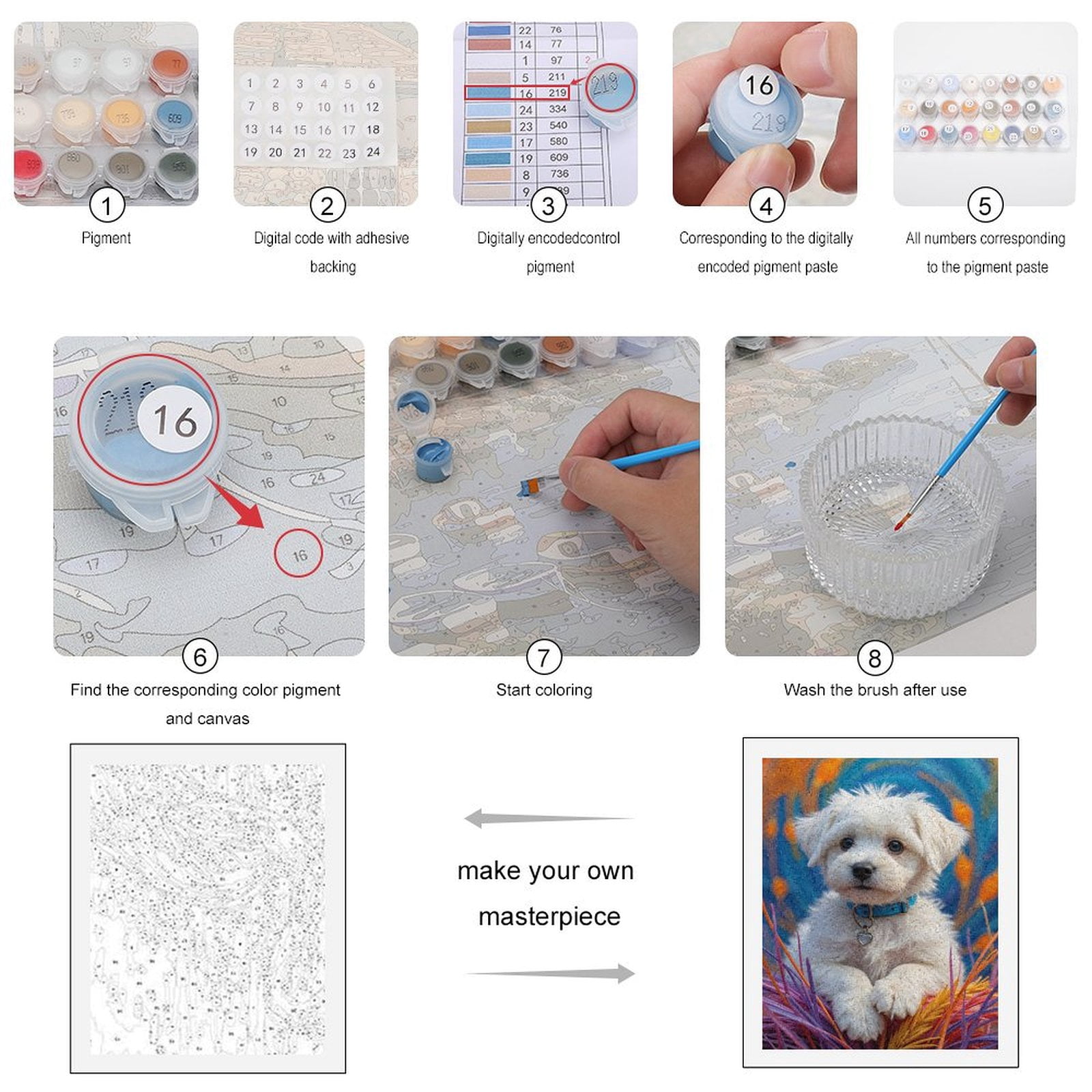 Paint By Numbers Kit for Adults Beginner - DIY White Puppy Vibrant Background Canvas Painting Kits for Adults, Frameless Paint By Number for Adults for Home Wall Decor 16x20 Inch