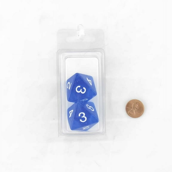 Blue Jumbo Transparent Dice with White Numbers D8 25mm (1 inch) Set of 2 Wondertrail