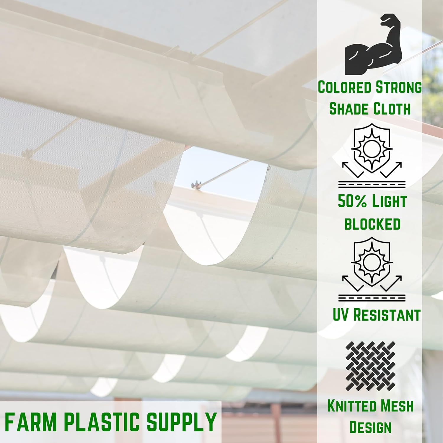 Farm Plastic Supply - White Shade Cloth - 50% - Mesh Fabric for Fence Privacy Screen, Garden Shade, Mesh Fence Screening, Shade Cloth Rolls, Wind Screen (6' x 10')