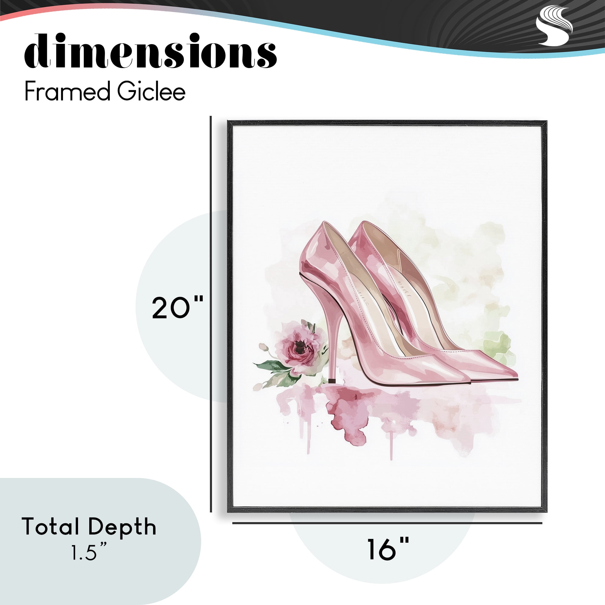 Rosy Pastel Heels Black Framed Giclee Art, design by Christine Simpson Art