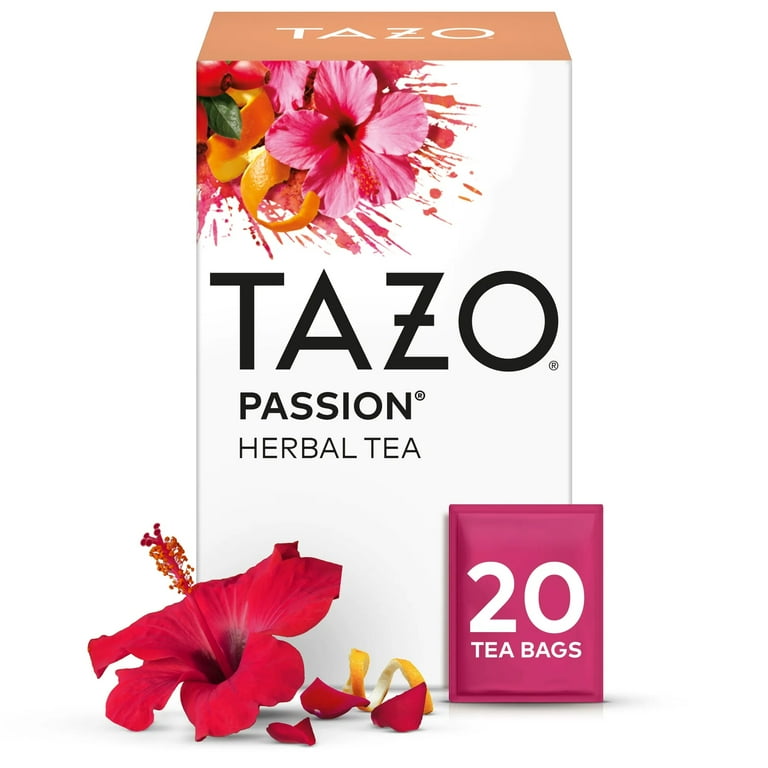 4 pack) TAZO Passion Herbal Tea Bags, Iced or Hot, Caffeine-Free