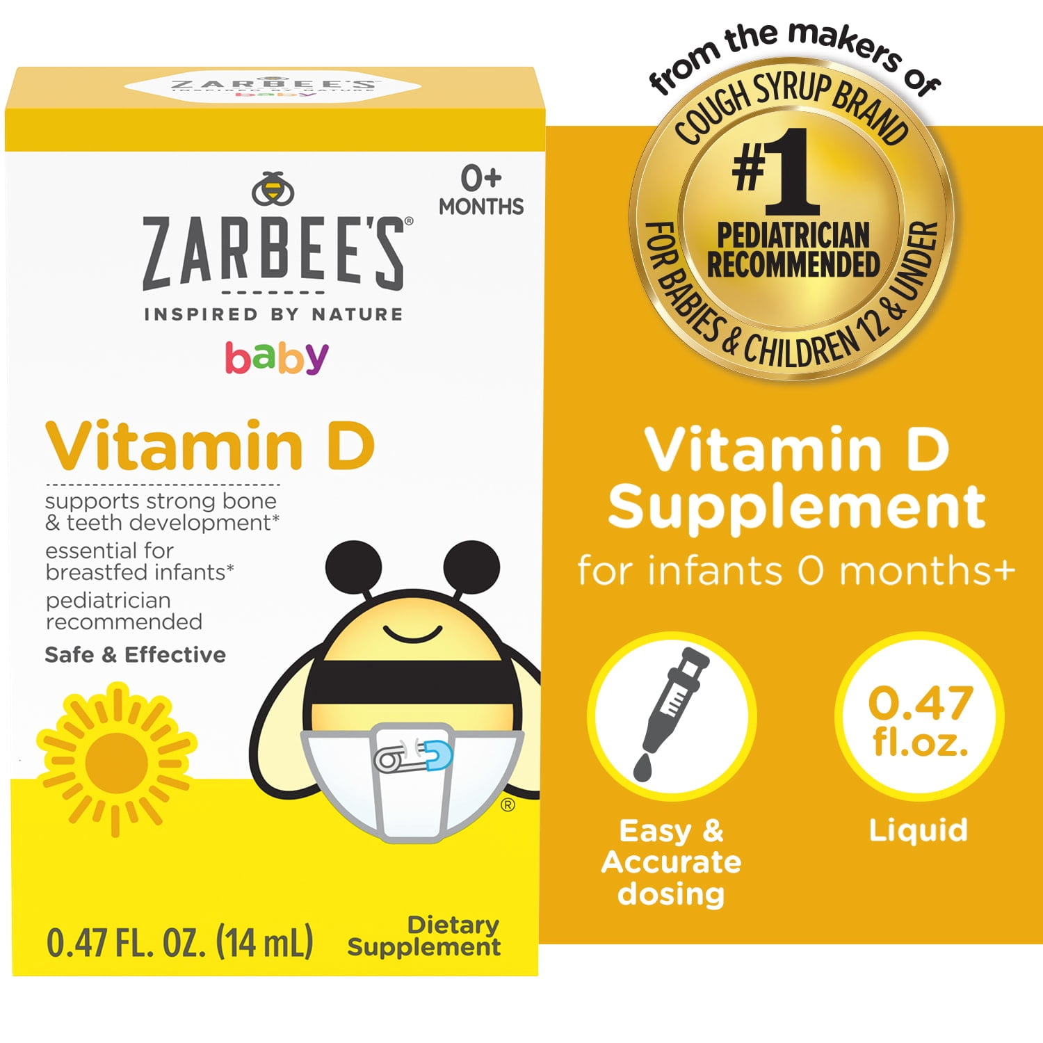 (2 pack) Zarbee's Baby Vitamin D Drops for Infants, Baby & Toddler Liquid Supplement, 0.47 Fl. Ounces (14mL) 1 Box