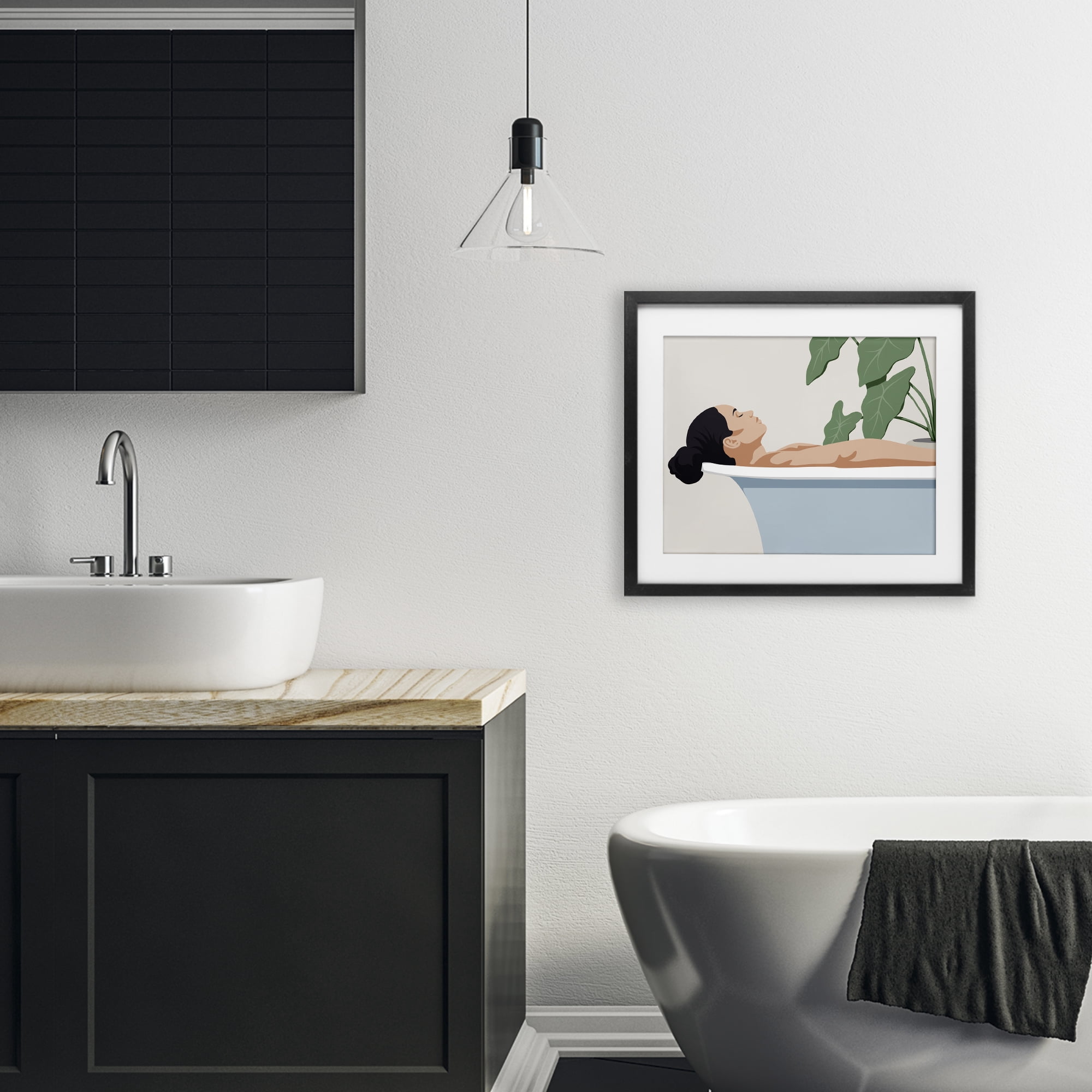 Stupell Industries Tub Relaxation Woman Black Framed Print Under Glass, design by Marcus Prime