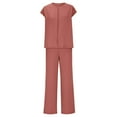 thumbnail image 3 of CheerKidz Two Piece Sets for Women's Summer 2 Piece Outfits Cap Sleeve Round Neck Crop Tops Belted Wide Leg Pant Sets Casual Tracksuit(Red,S), 3 of 5