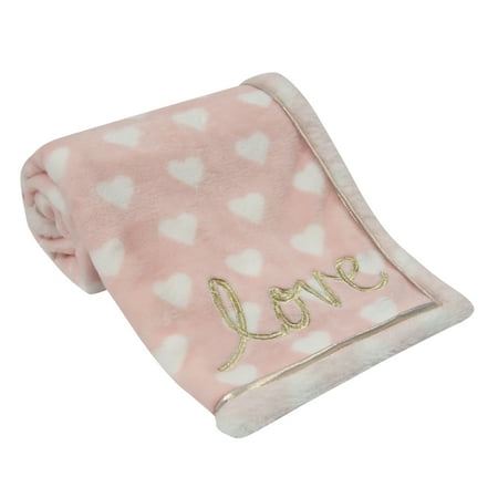 Lambs & Ivy Layla Pink/White Heart Luxury Love Baby Blanket