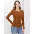 thumbnail image 3 of Blusa Acanalada De Manga Larga Con Cuello Redondo Allegra K Marrón XS, 3 of 6