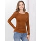 thumbnail image 3 of Blusa Acanalada De Manga Larga Con Cuello Redondo Allegra K Marrón XS, 3 of 6