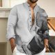 thumbnail image 1 of Men Casual Loose Long Sleeve Button Down Henley V Neck Tops Blouse Dress Shirt, 1 of 8