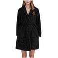 thumbnail image 3 of Aboser Womens Fuzzy Plush Robes Long Soft Fluffy Bathrobe Warm Fleece Loungewear Winter Knee Length Flannel Robes Comfy Long Sleeve Sleepwear Black M, 3 of 4