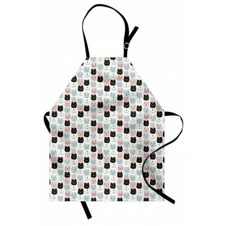 

Cat Apron Doodle Kitten Portraits Pets Meow Paws Cartoon Style Design Unisex Kitchen Bib with Adjustable Neck for Cooking Gardening Adult Size Multicolor and Charcoal Grey by Ambesonne
