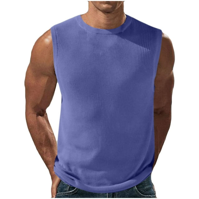 Besolor Men's Workout Tank Tops Crewneck Sleeveless Muscle Gym Shirt Casual Solid Color Basic Summer Beach Tops