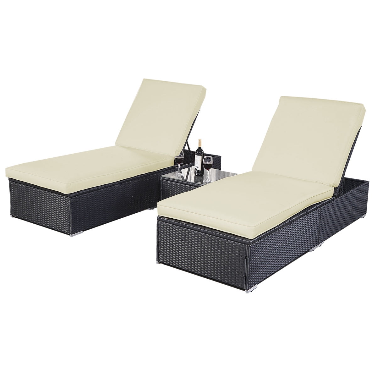 Goplus 3 Piece Wicker Rattan Chaise Lounge Chair Set Patio Steel Goplus 3 Piece Wicker Rattan Chaise Lounge Chair Set Patio Steel Furniture Black Com