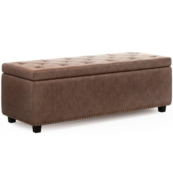 Pemberly Row 48" Transitional Faux Leather Ottoman in Umber Brown