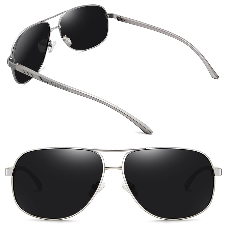 Kanastal Polarized Aviator Sunglasses, Black Lens Silver Frame photo 6