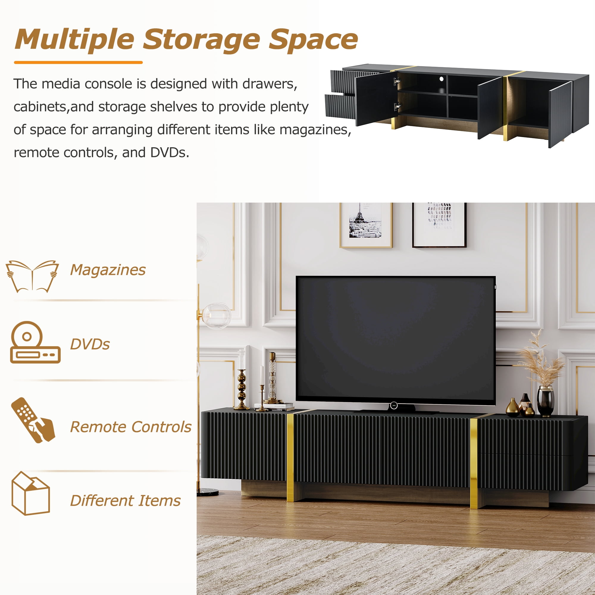 Aukfa TV Stand for TVs Up to 80", Media Console for Living Room,Black
