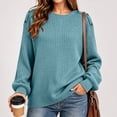 thumbnail image 4 of Yeaiivve Women Crew Neck Long Sleeve Sweaters Loose Fit Button Shoulder Pullover Sweater Soft Ribbed Knit Shirt Fall Solid Casual Undershirts M Sky Blue, 4 of 8