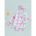 thumbnail image 3 of aturustex Little Girls Rash Guard Swimsuit with Headband 6M 9M 12M 18M 2T 3T Toddler Baby Girls Zip Up Swimwear Bow/Fruit Print Rompers Swim Long Sleely Beachwear for Holiday Party Swim Pool, 3 of 7