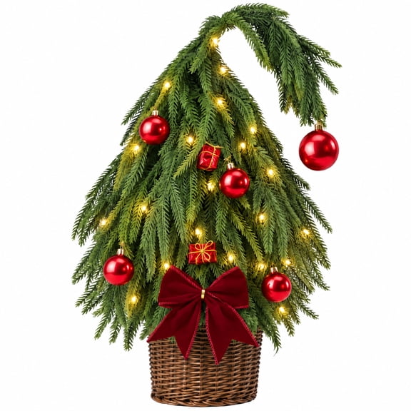 Ayieyill 20.5in Tabletop Christmas Tree, Small Christmas Tree with Warm Lights, Small Prelit Christmas Tree for Home Office Party Centerpiece Desk Decor