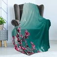 thumbnail image 4 of Floral Soft Flannel Fleece Throw Blanket, Fig Tree Florets with Sunny Sky Exotic Summer Spring Plants Scenic Nature View, Cozy Plush for Indoor and Outdoor Use, 60" x 80", Teal Hot Pink, by Ambesonne, 4 of 5