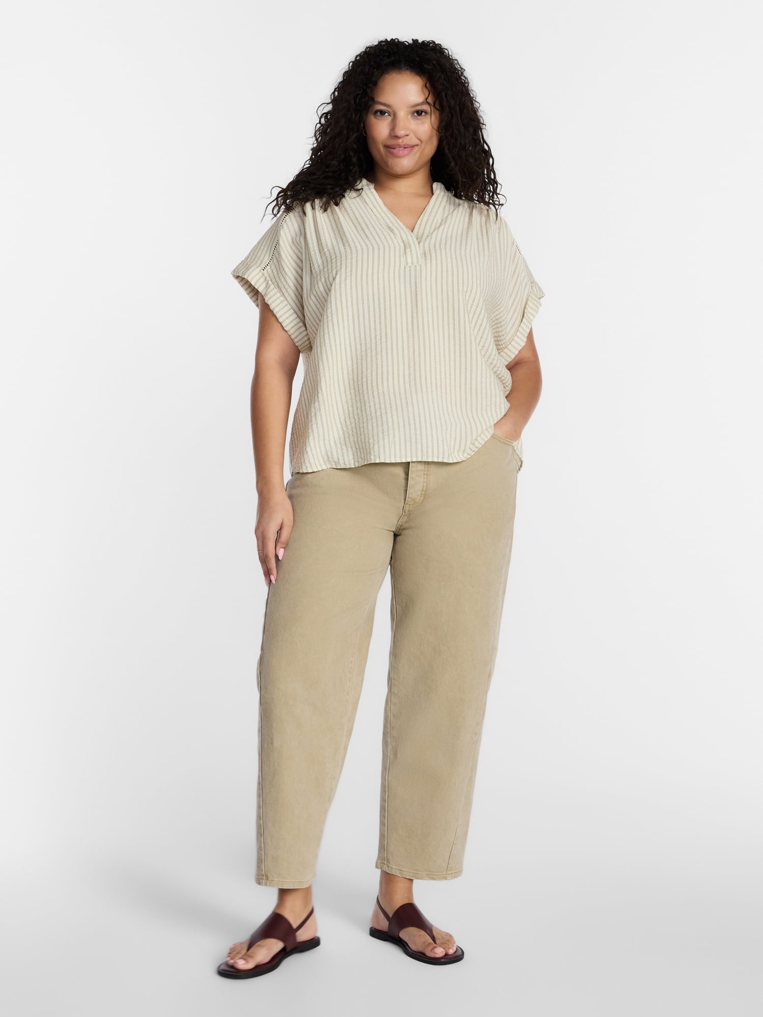 Terra & Sky Women's Plus Short Sleeve Popover Blouse, Sizes 0X-5X